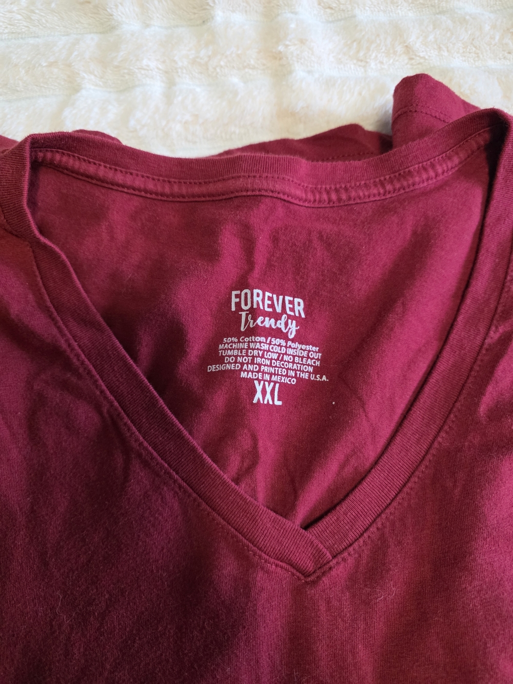 Forever Trendy Burgundy V-Neck Tee with Gold Script - Picture 4 of 8